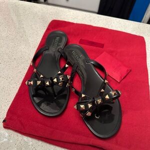 Valentino Rock Stud Black Flip Flops 38
